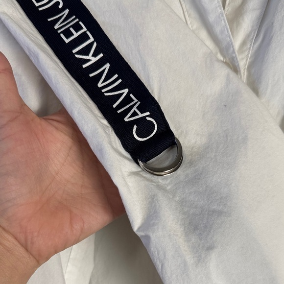 Calvin Klein Button Front White Shirt with Logo Stripes and adjustable sleeves - Picture 5 of 13